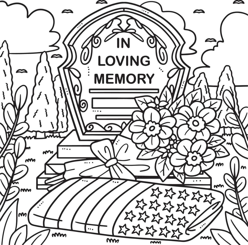 gedenkteken dag in liefhebbend geheugen kleur bladzijde vector