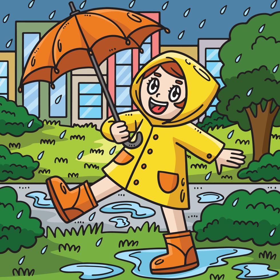 voorjaar meisje genieten van de regen gekleurde illustratie vector