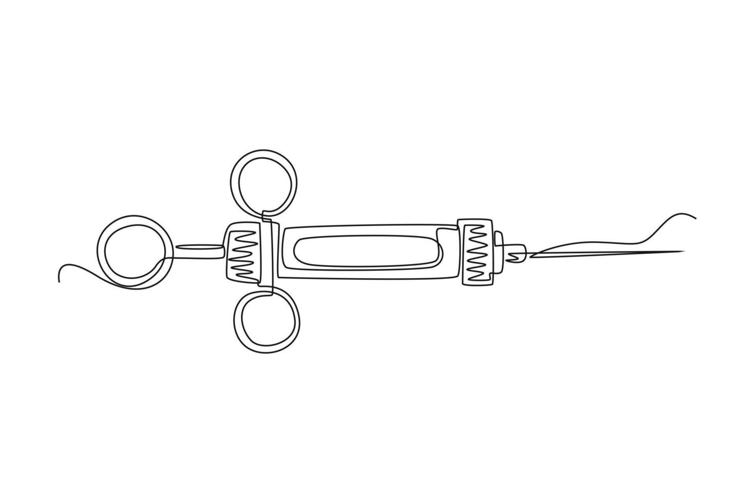 doorlopend een lijn tekening tandheelkundig spuit. tandheelkundig Gezondheid concept. single lijn trek ontwerp vector grafisch illustratie.