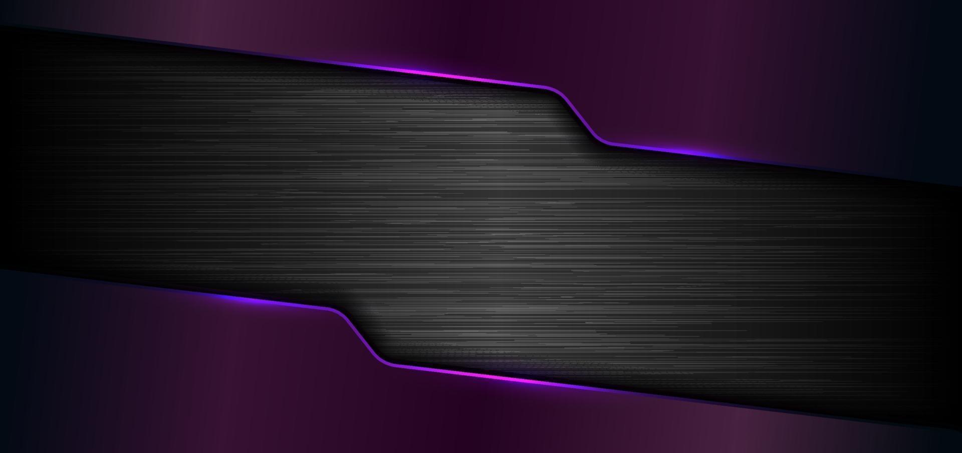 3D-banner websjabloon geometrische paarse gloed glanzend metallic op zwarte metalen achtergrond en textuur vector
