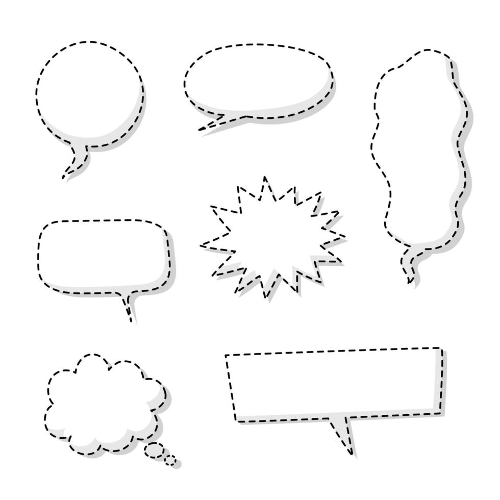 verzameling reeks van blanco zwart en wit fluisteren toespraak bubbel ballon, denken spreken praten tekst doos, banier, vlak vector illustratie ontwerp