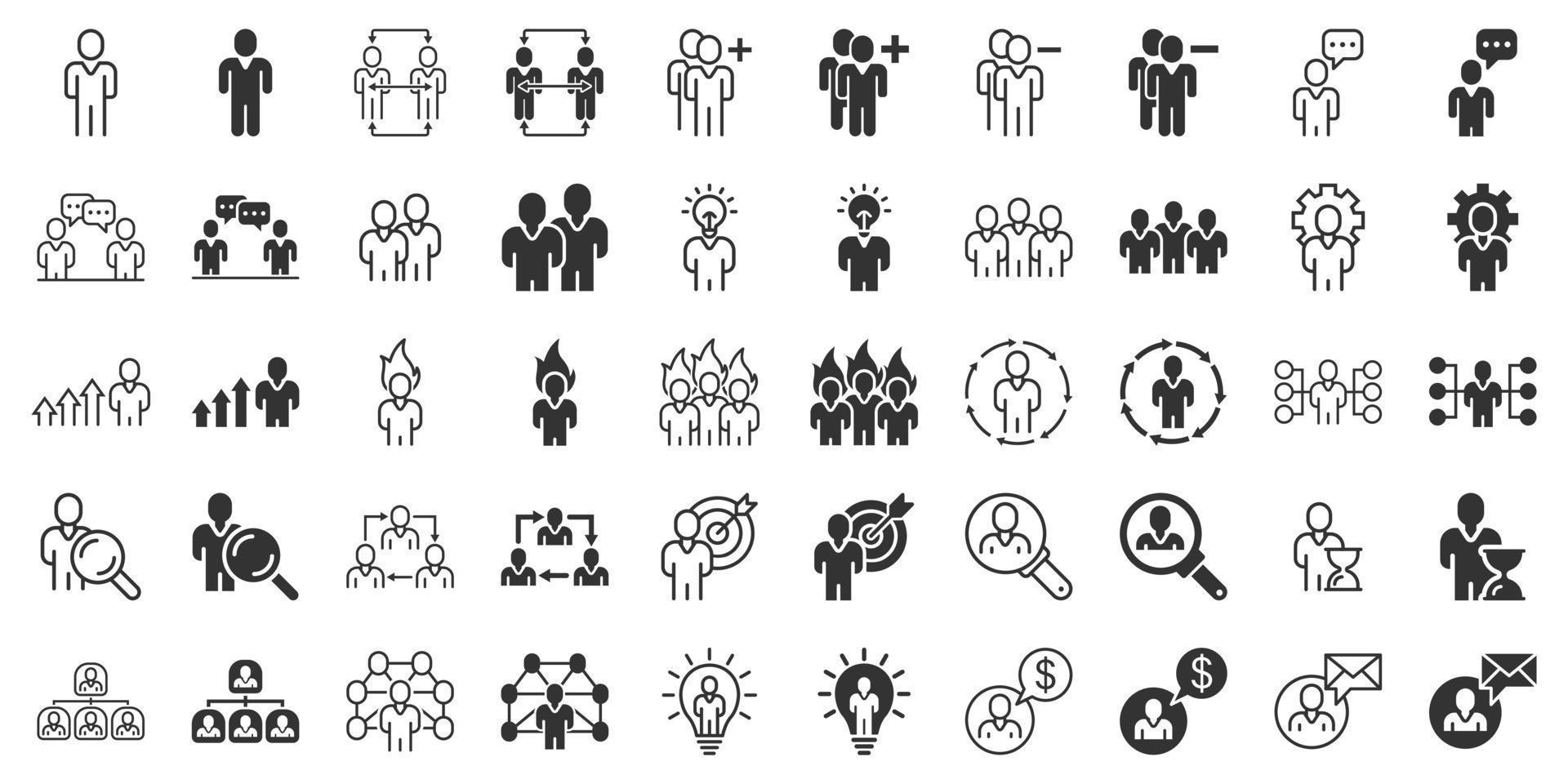 mensen leiderschap icoon reeks in vlak stijl. persoon verzameling vector illustratie Aan wit geïsoleerd achtergrond. gebruiker samenspel bedrijf concept.