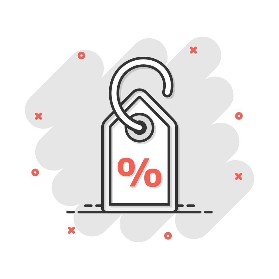 vector tekenfilm korting procent label icoon in grappig stijl. prijs uitverkoop concept illustratie pictogram. Promotie coupon bedrijf plons effect concept.