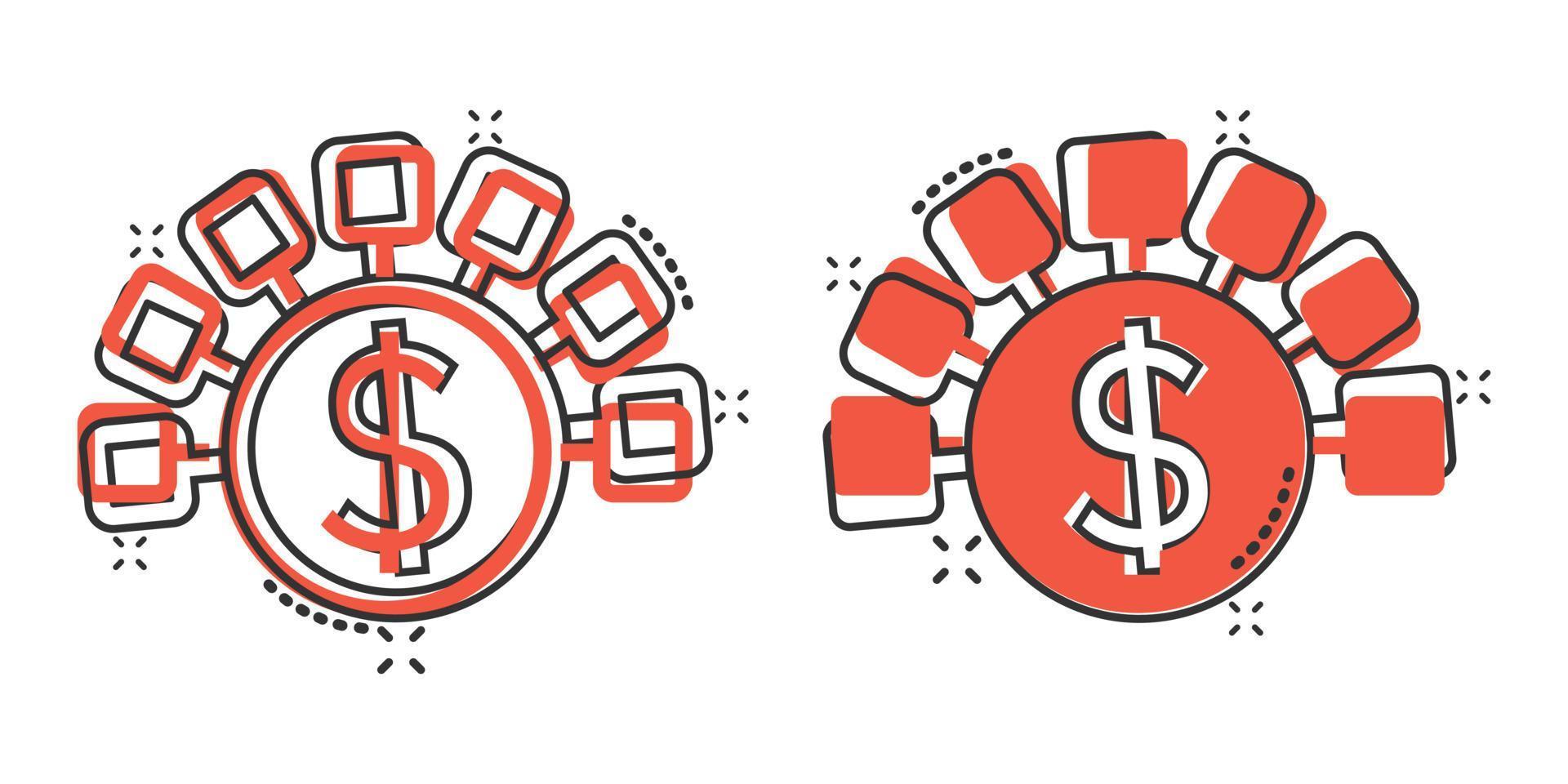 geld omzet icoon in grappig stijl. dollar munt tekenfilm vector illustratie Aan wit geïsoleerd achtergrond. financiën structuur plons effect bedrijf concept.