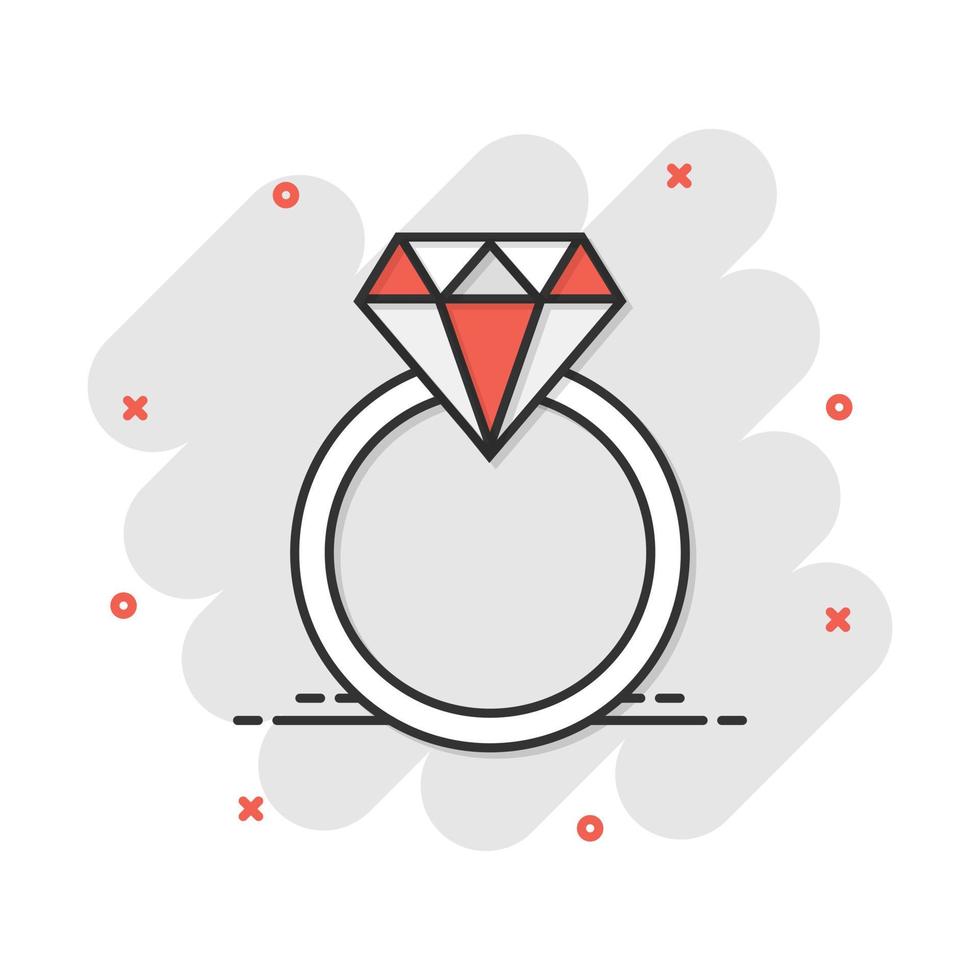 vector tekenfilm verloving ring met diamant icoon in grappig stijl. bruiloft sieraden ring illustratie pictogram. romance verhouding bedrijf plons effect concept.