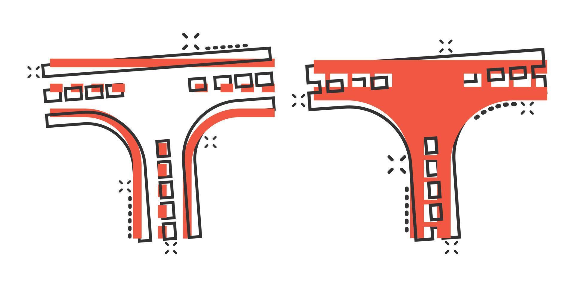 kruispunt icoon in grappig stijl. weg richting navigatie tekenfilm vector illustratie Aan wit geïsoleerd achtergrond. bevind zich pin positie plons effect bedrijf concept.