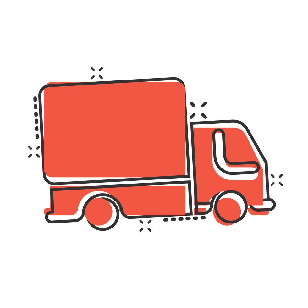 levering vrachtauto icoon in grappig stijl. busje tekenfilm vector illustratie Aan wit geïsoleerd achtergrond. lading auto plons effect bedrijf concept.