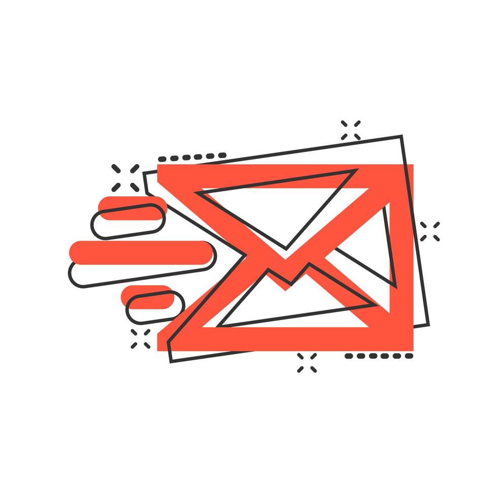 mail envelop icoon in grappig stijl. e-mail bericht vector tekenfilm illustratie pictogram. postbus e-mail bedrijf concept plons effect.