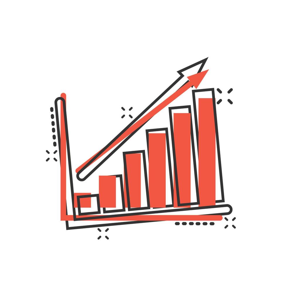 tabel diagram icoon in grappig stijl. pijl toenemen tekenfilm vector illustratie Aan wit geïsoleerd achtergrond. analyse plons effect bedrijf concept.