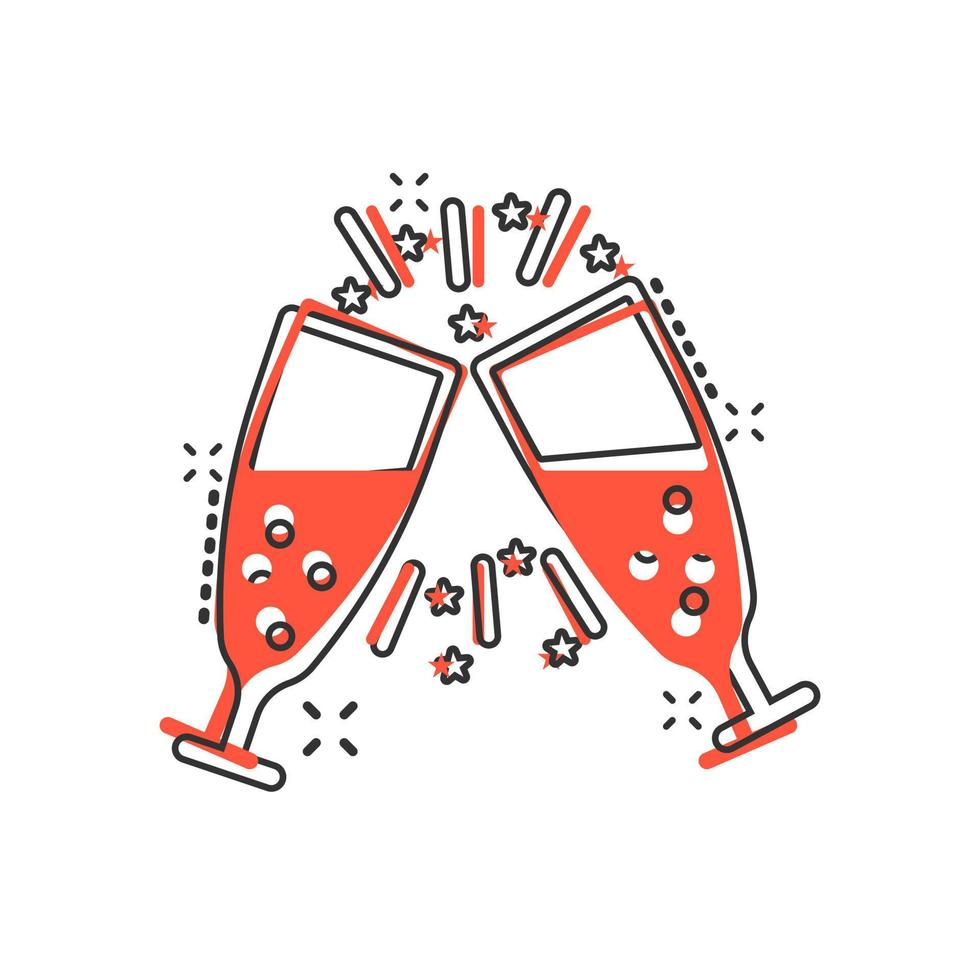 Champagne glas icoon in grappig stijl. alcohol drinken vector tekenfilm illustratie Aan wit geïsoleerd achtergrond. cocktail plons effect bedrijf concept.