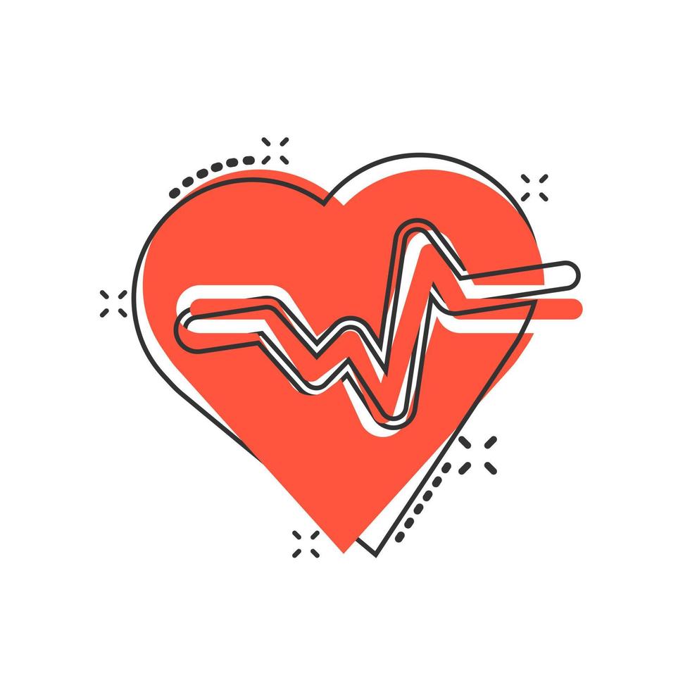 vector tekenfilm hartslag lijn met hart icoon in grappig stijl. hartslag concept illustratie pictogram. hart ritme bedrijf plons effect concept.