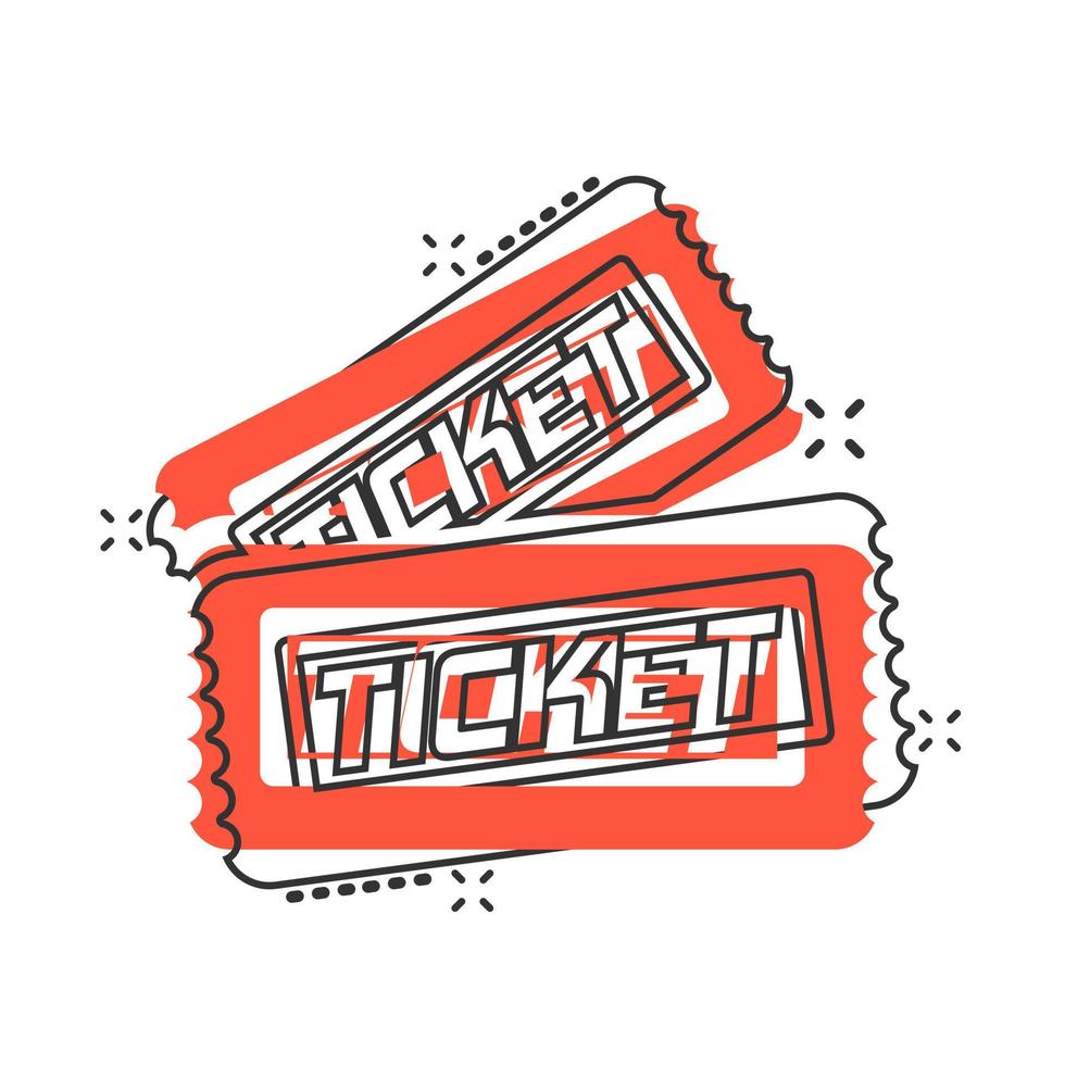 bioscoop ticket icoon in grappig stijl. toegeven een coupon Ingang vector tekenfilm illustratie pictogram plons effect.