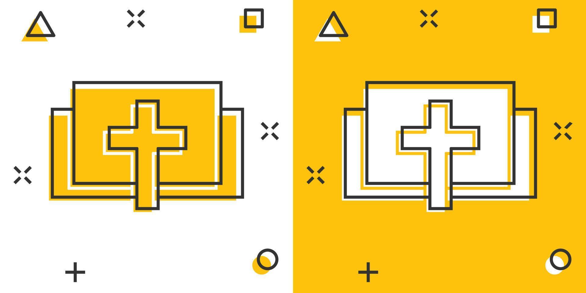 Bijbel boek icoon in grappig stijl. kerk geloof tekenfilm vector illustratie Aan wit geïsoleerd achtergrond. geestelijkheid plons effect bedrijf concept.