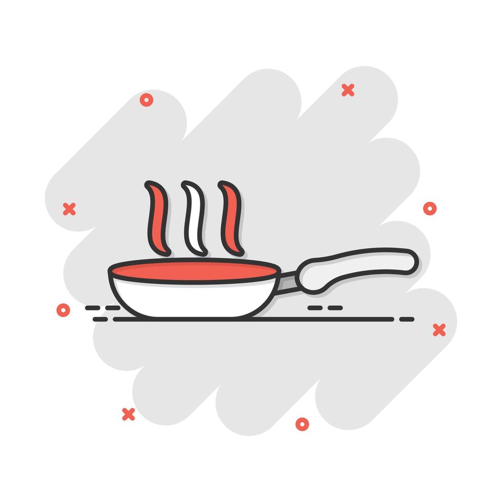 vector tekenfilm frituren pan icoon in grappig stijl. Koken pan concept illustratie pictogram. koekepan keuken uitrusting bedrijf plons effect concept.