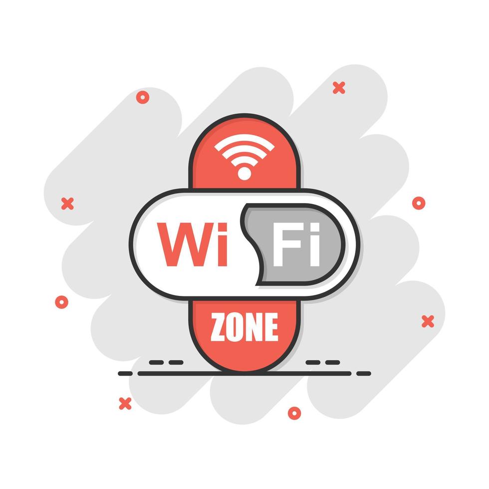 Wifi zone icoon in grappig stijl. Wifi draadloze technologie vector tekenfilm illustratie pictogram. netwerk Wifi bedrijf concept plons effect.