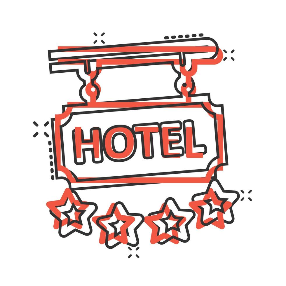 hotel 4 sterren teken icoon in grappig stijl. cafe tekenfilm vector illustratie Aan wit geïsoleerd achtergrond. herberg kamer informatie plons effect bedrijf concept.