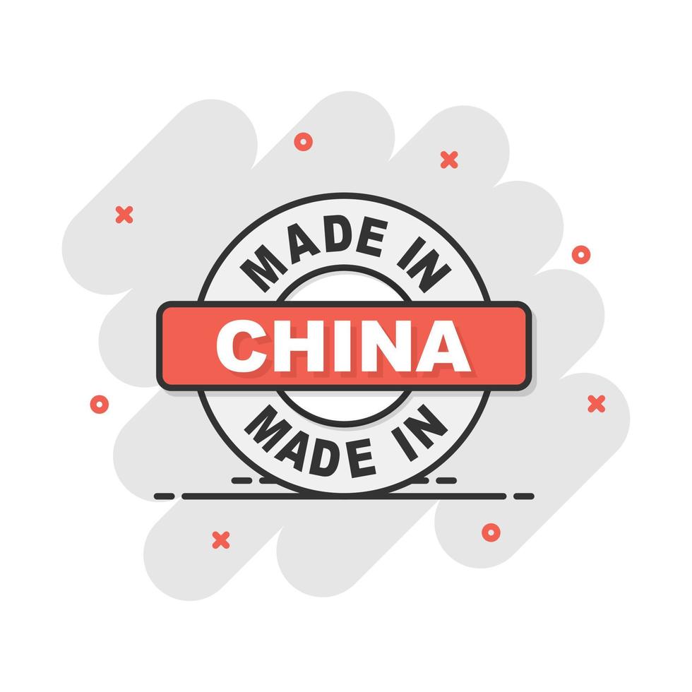 tekenfilm gemaakt in China icoon in grappig stijl. vervaardigd illustratie pictogram. produceren teken plons bedrijf concept. vector