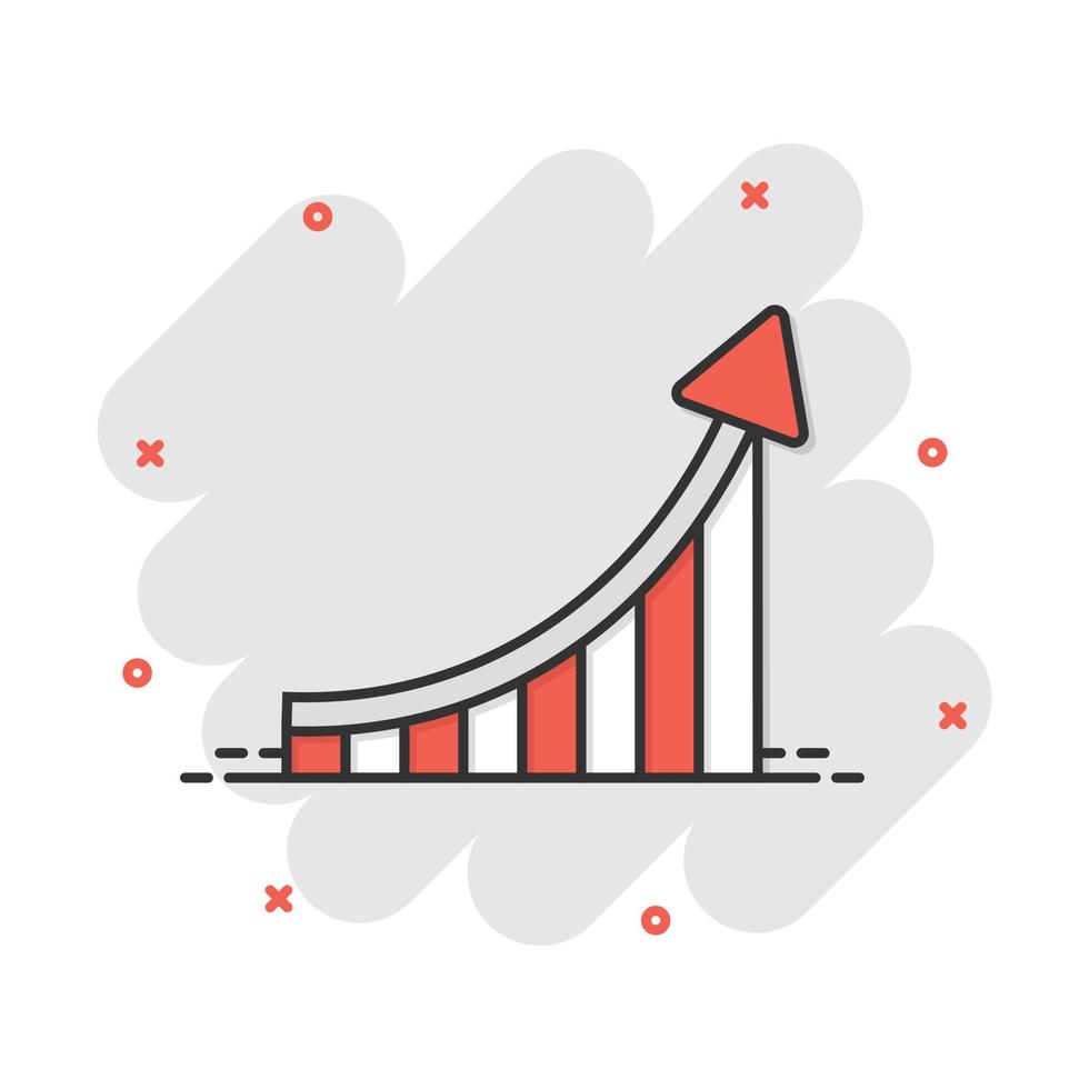 groeit bar diagram icoon in grappig stijl. toenemen pijl vector tekenfilm illustratie pictogram. infographic vooruitgang bedrijf concept plons effect.