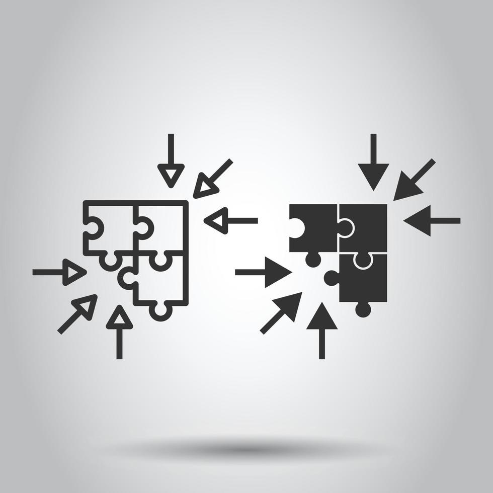 puzzel decoupeerzaag icoon in vlak stijl. oplossing verenigbaar vector illustratie Aan wit geïsoleerd achtergrond. combinatie bedrijf concept.