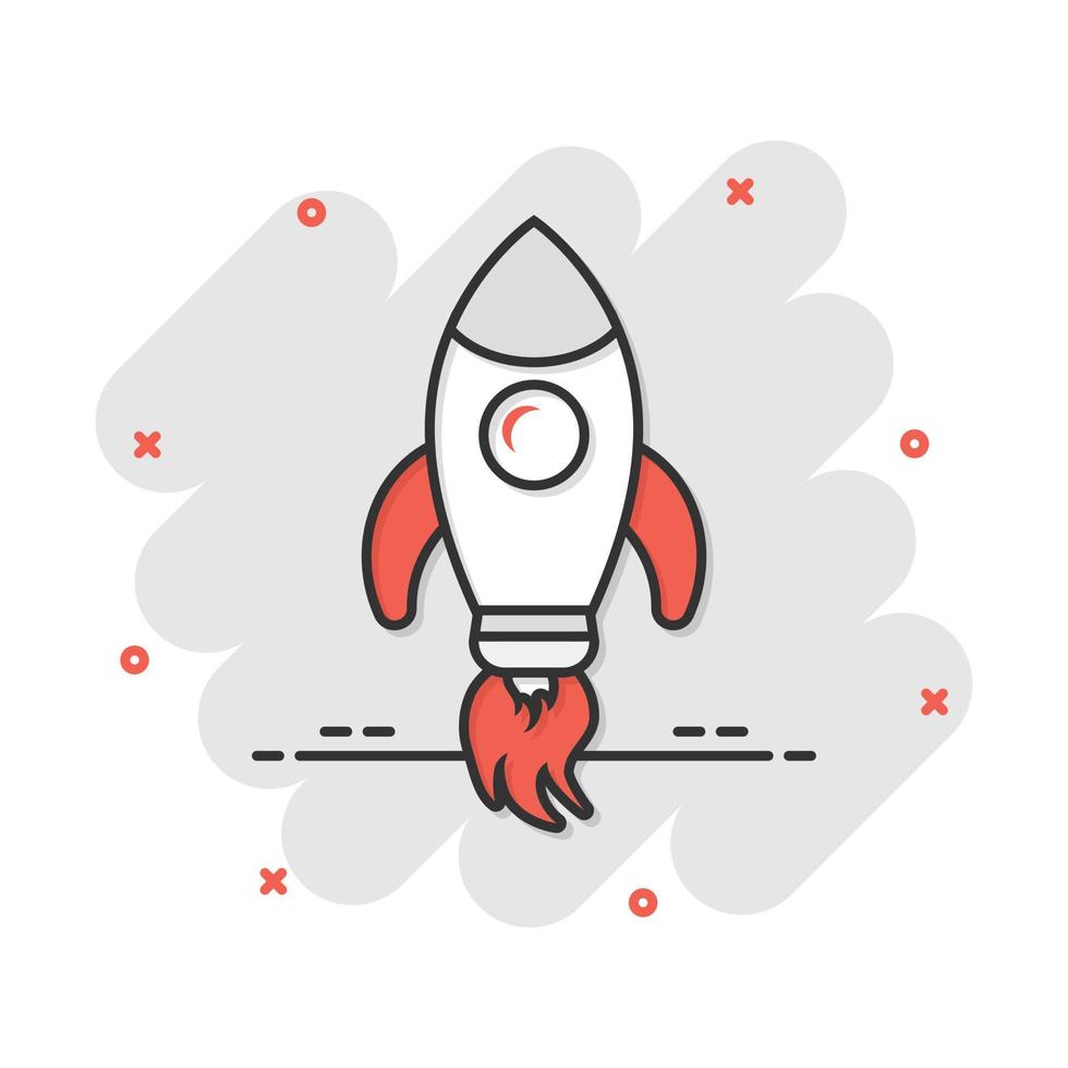 raket ruimte schip icoon in grappig stijl. ruimteschip vector tekenfilm illustratie pictogram. raket begin bedrijf concept plons effect.