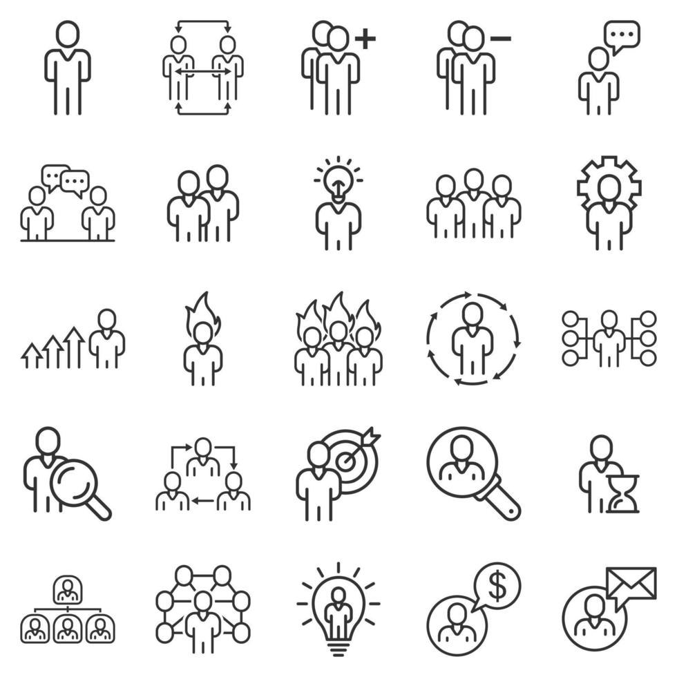 mensen leiderschap icoon reeks in lijn stijl. persoon verzameling vector illustratie Aan wit geïsoleerd achtergrond. gebruiker samenspel bedrijf concept.