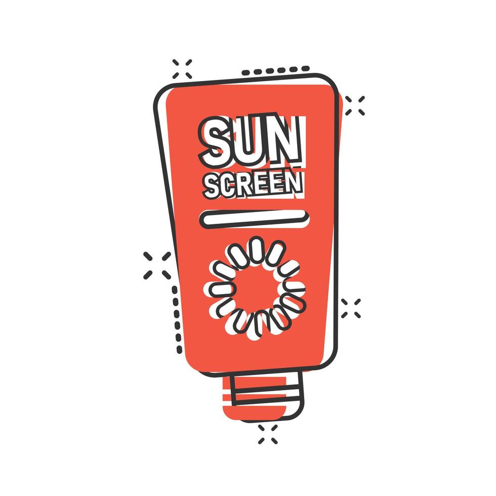 zon bescherming icoon in grappig stijl. sunblock room tekenfilm vector illustratie Aan wit geïsoleerd achtergrond. spf zorg plons effect bedrijf concept.