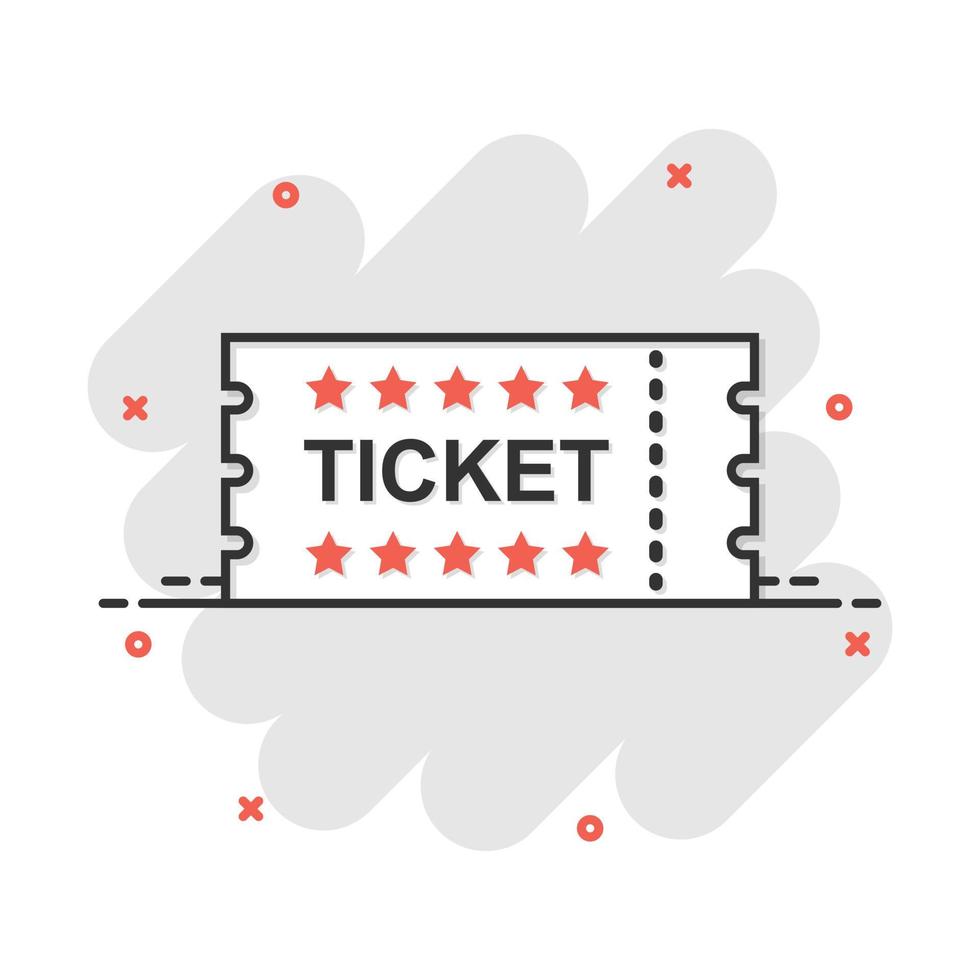 bioscoop ticket icoon in grappig stijl. toegeven een coupon Ingang vector tekenfilm illustratie pictogram. ticket bedrijf concept plons effect.