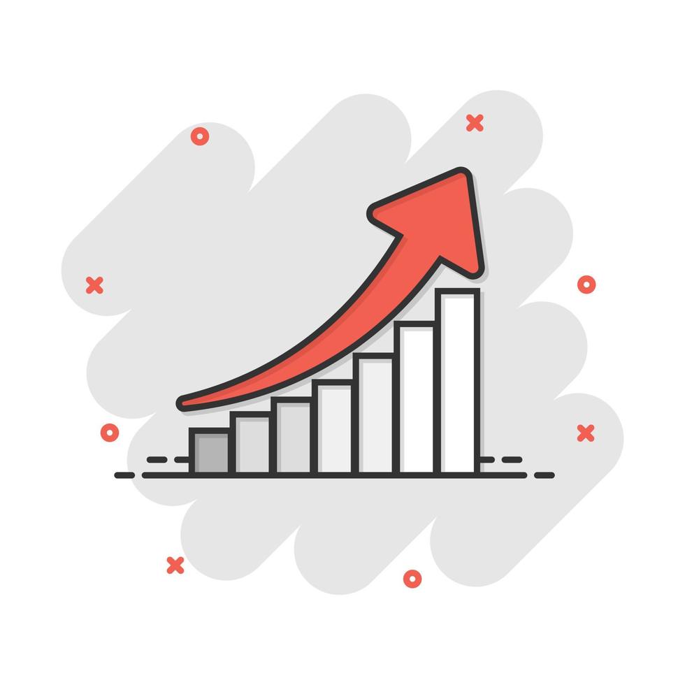 vector tekenfilm groei tabel icoon in grappig stijl. toenemen diagram teken illustratie pictogram. toenemen pijl bedrijf plons effect concept.