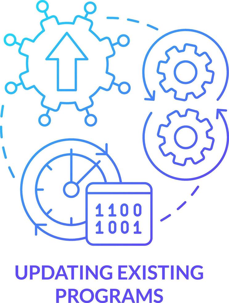 updaten bestaande programma's blauw helling concept icoon. software ontwikkeling. programmering vaardigheid abstract idee dun lijn illustratie. geïsoleerd schets tekening vector