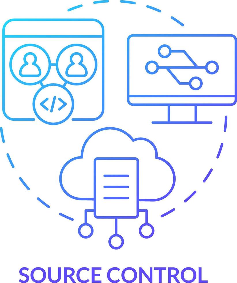 bron controle blauw helling concept icoon. bijhouden code veranderingen. gegevens beheer. programmering vaardigheid abstract idee dun lijn illustratie. geïsoleerd schets tekening vector