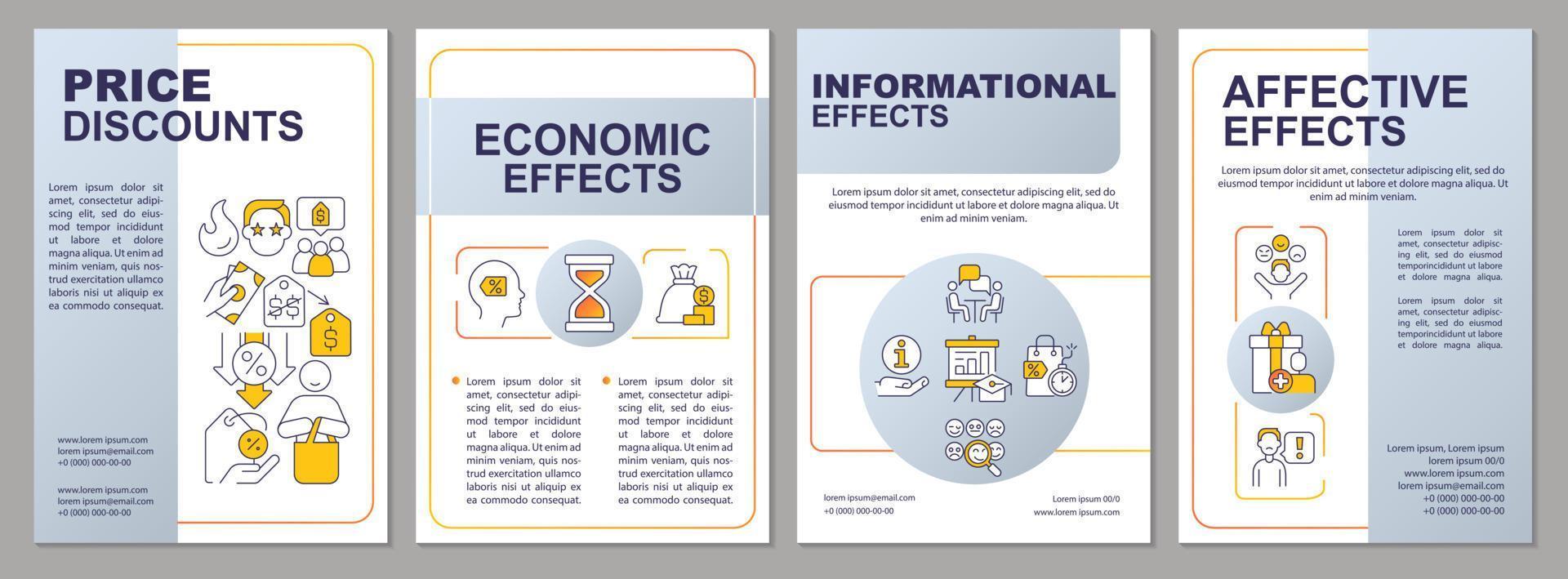 Effecten van prijs kortingen grijs brochure sjabloon. brochure ontwerp met lineair pictogrammen. bewerkbare 4 vector indelingen voor presentatie, jaar- rapporten