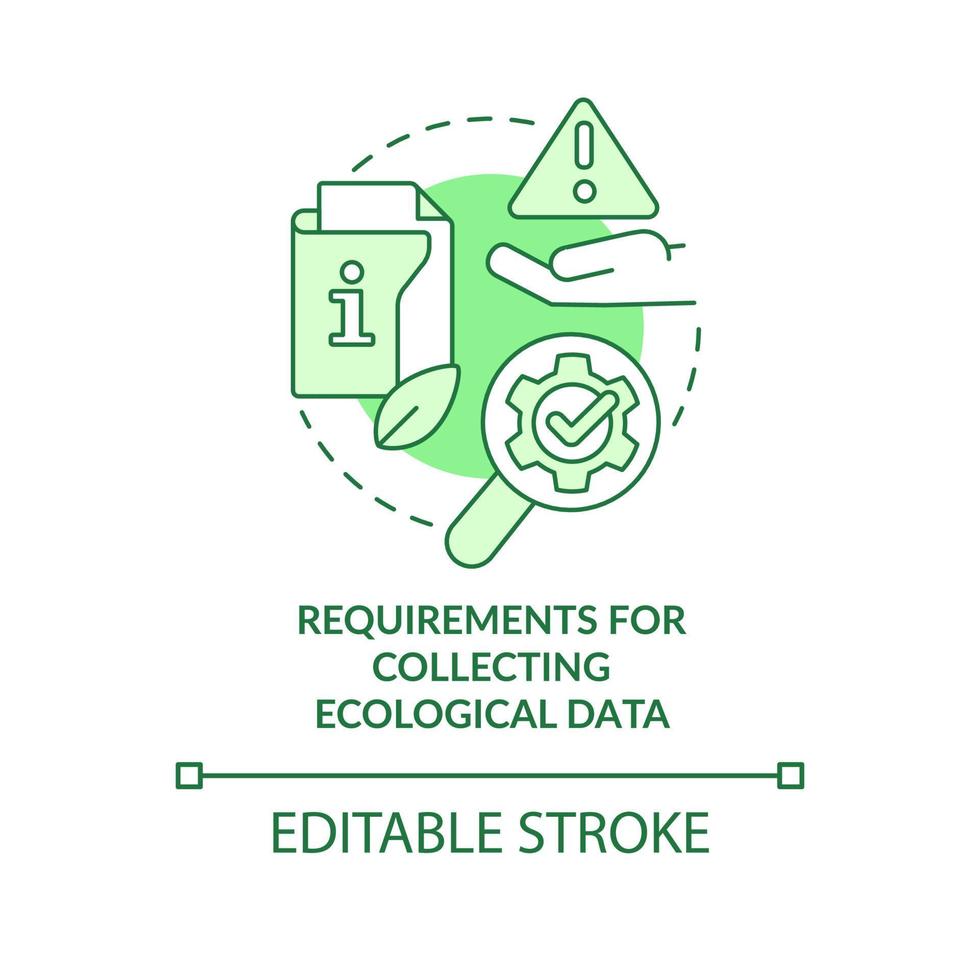 voorwaarden voor verzamelen ecologisch gegevens groen concept icoon. eco audit abstract idee dun lijn illustratie. geïsoleerd schets tekening. bewerkbare beroerte vector