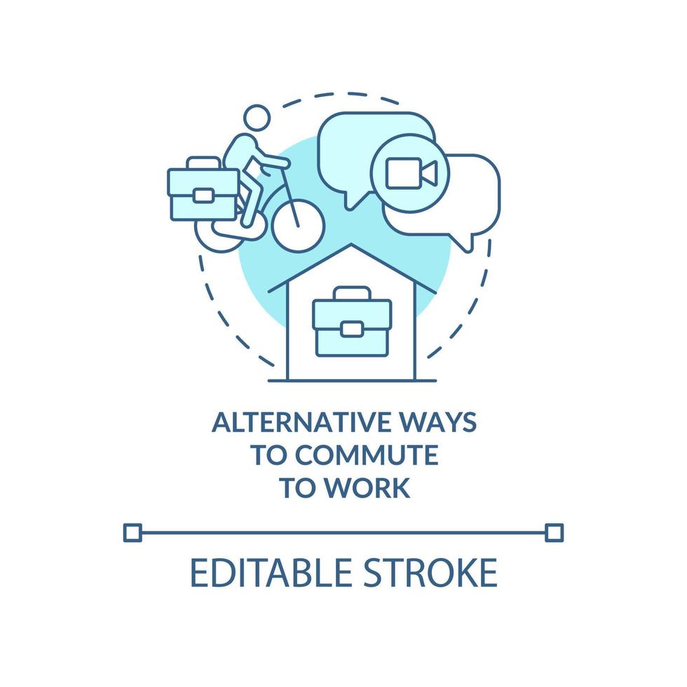 alternatief manieren naar pendelen naar werk turkoois concept icoon. verminderen koolstof voetafdruk abstract idee dun lijn illustratie. geïsoleerd schets tekening. bewerkbare beroerte vector