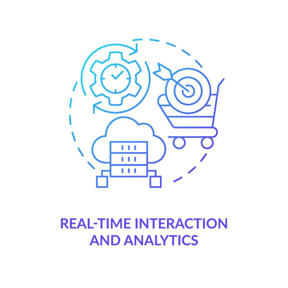 echt tijd wisselwerking en analytics blauw helling concept icoon. digitaal bedrijf. gegevens wetenschap in afzet abstract idee dun lijn illustratie. geïsoleerd schets tekening vector