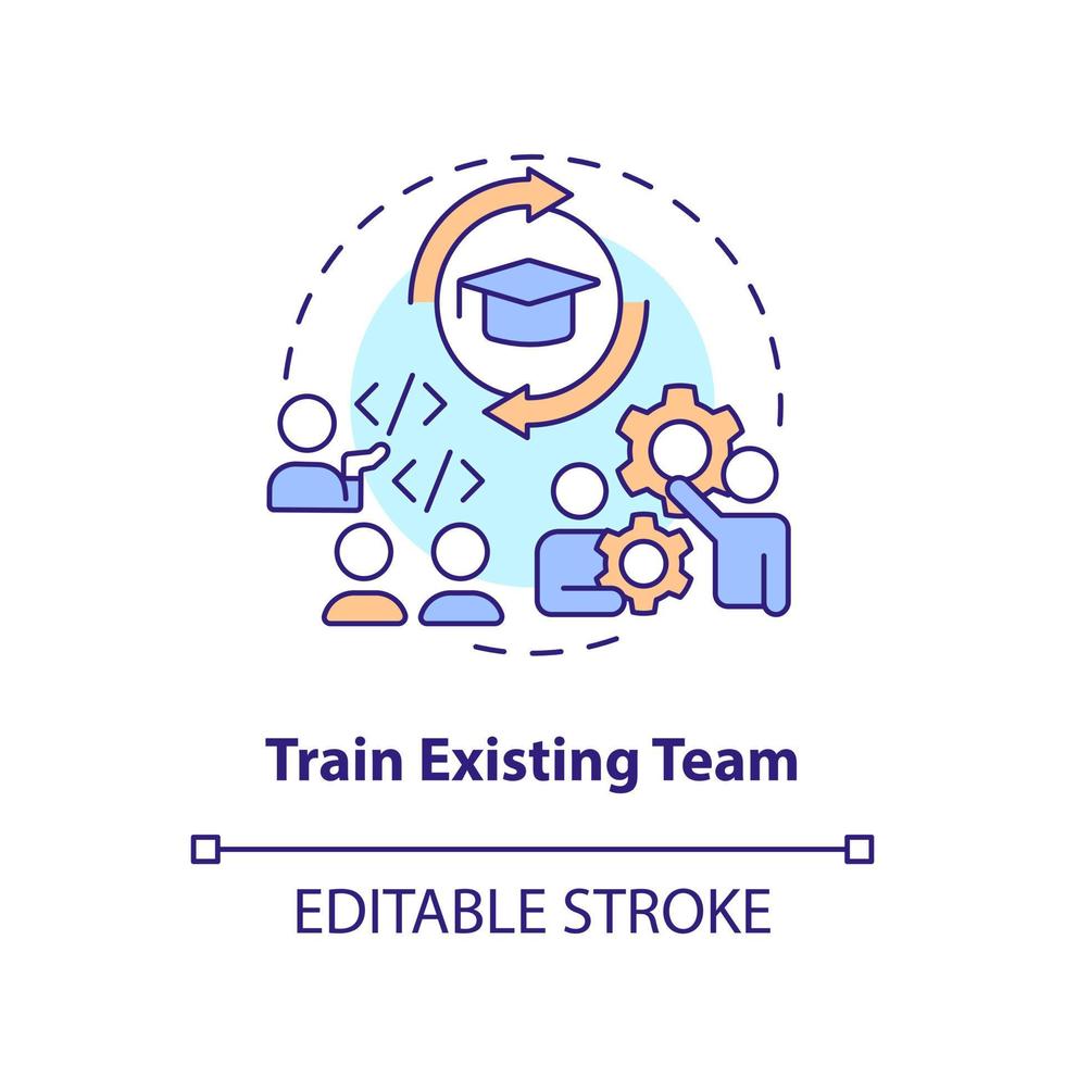trein bestaande team concept icoon. medewerkers onderwijs. het personeel tip abstract idee dun lijn illustratie. geïsoleerd schets tekening. bewerkbare beroerte vector