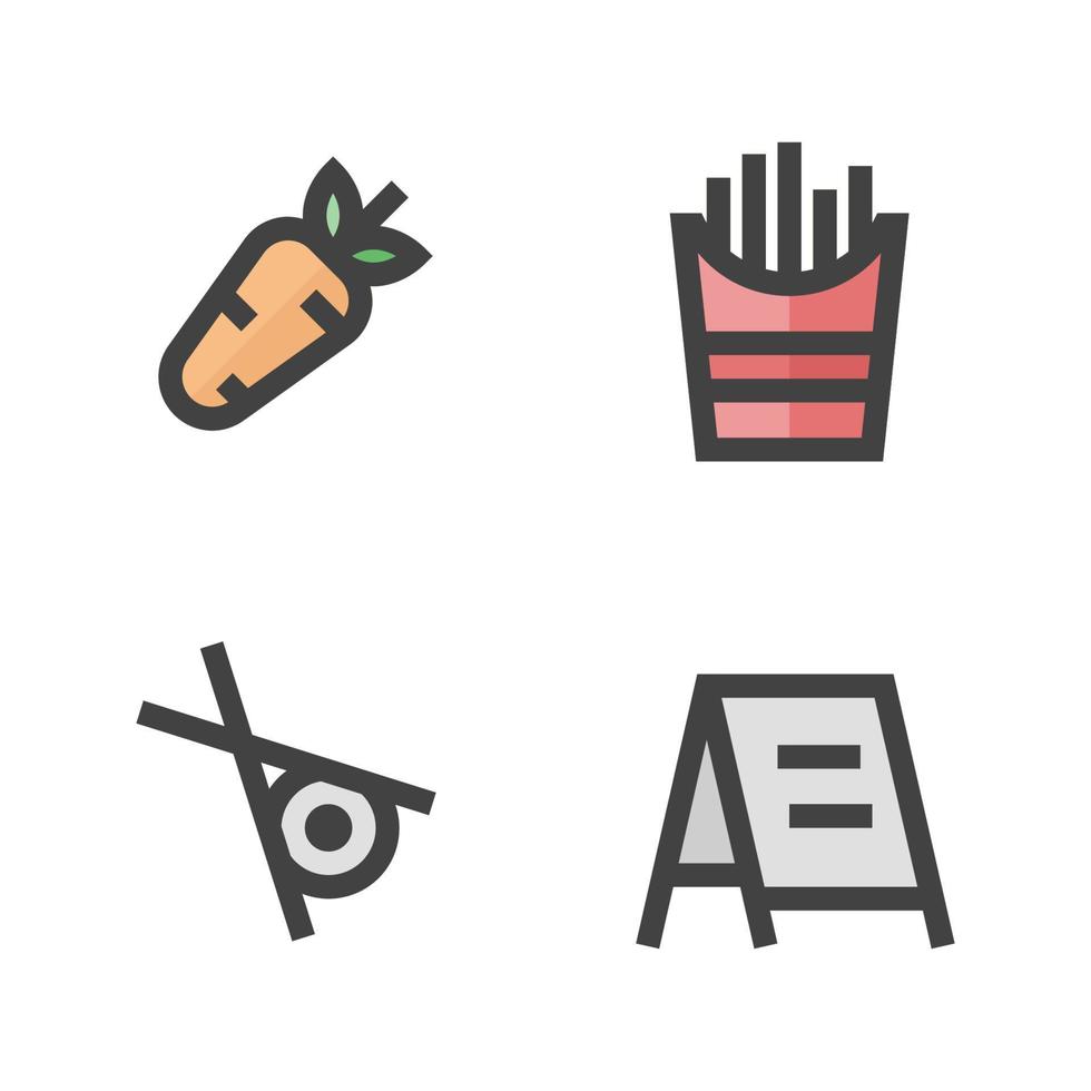 voedsel drinken pictogrammen set. wortel, Frans Patat, sushi, menu. perfect voor website mobiel app, app pictogrammen, presentatie, illustratie en ieder andere projecten vector