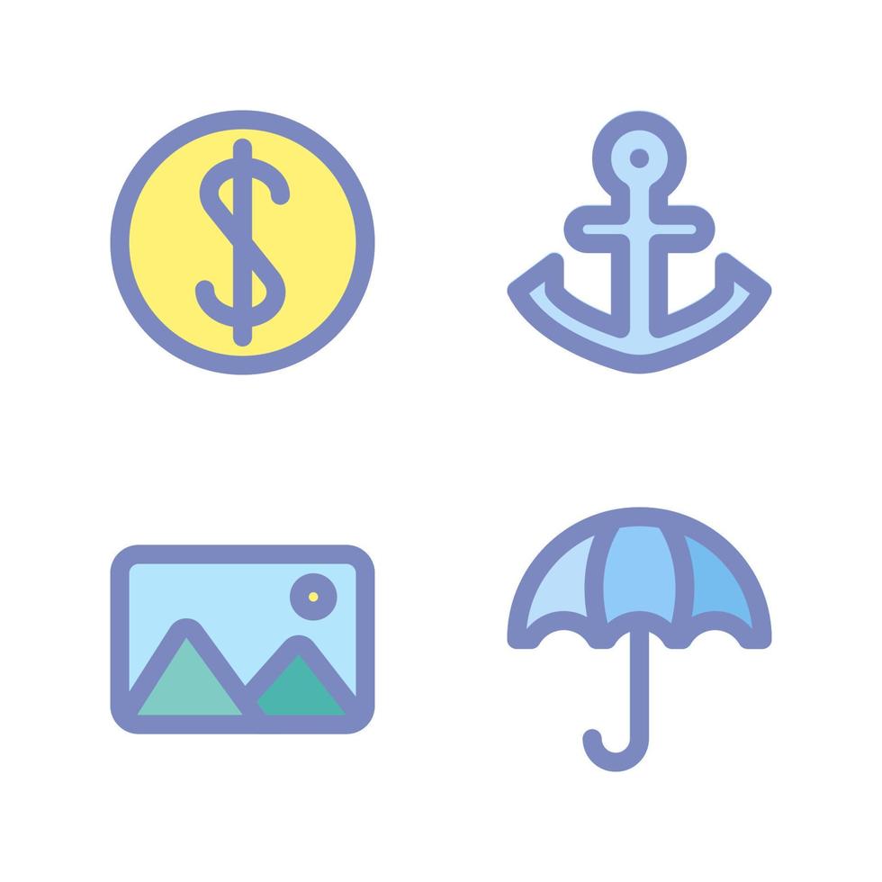 zomer vakantie pictogrammen set. munt, anker, afbeelding, paraplu . perfect voor website mobiel app, app pictogrammen, presentatie, illustratie en ieder andere projecten vector