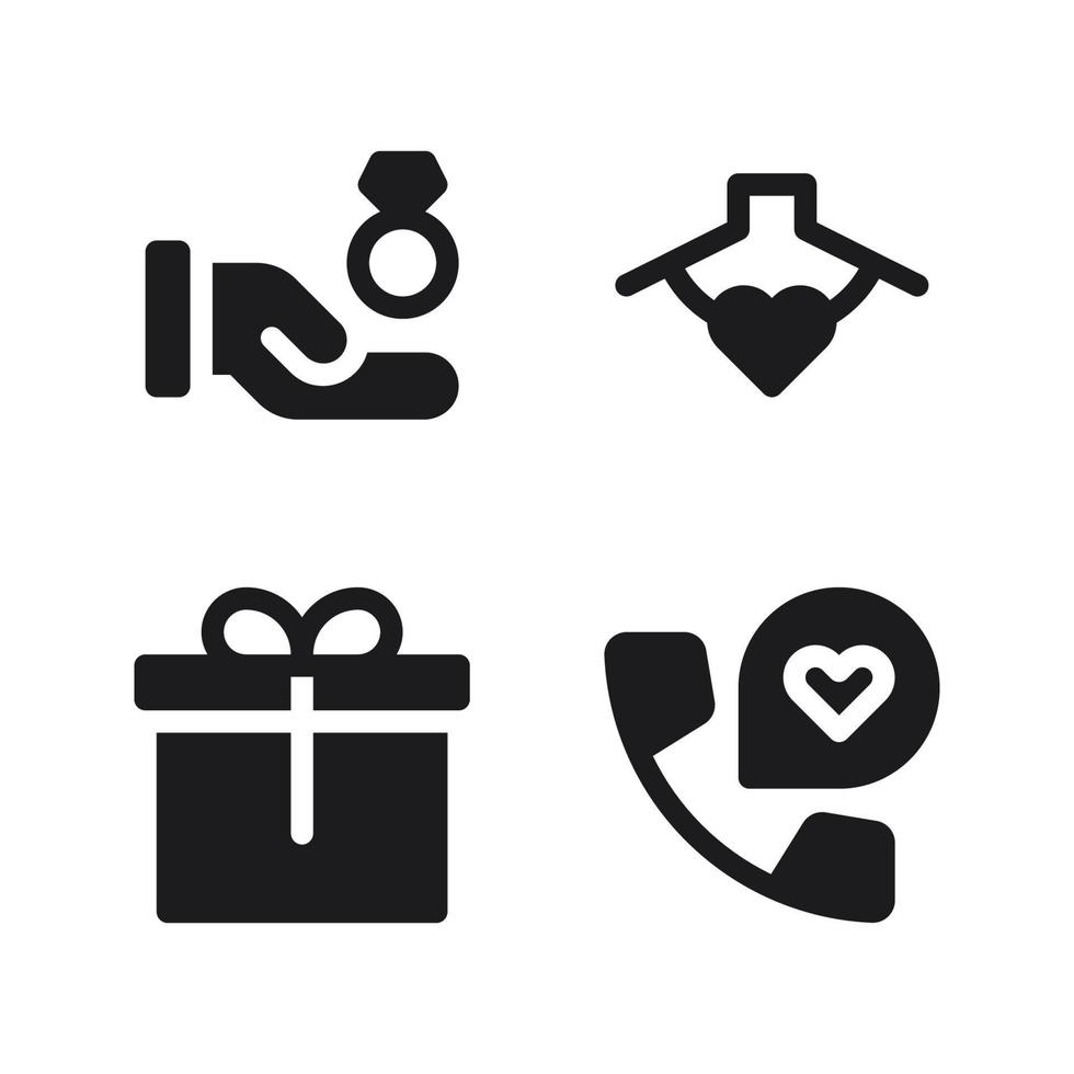 romance pictogrammen set. verloving, ketting, geschenk doos, telefoon . perfect voor website mobiel app, app pictogrammen, presentatie, illustratie en ieder andere projecten vector