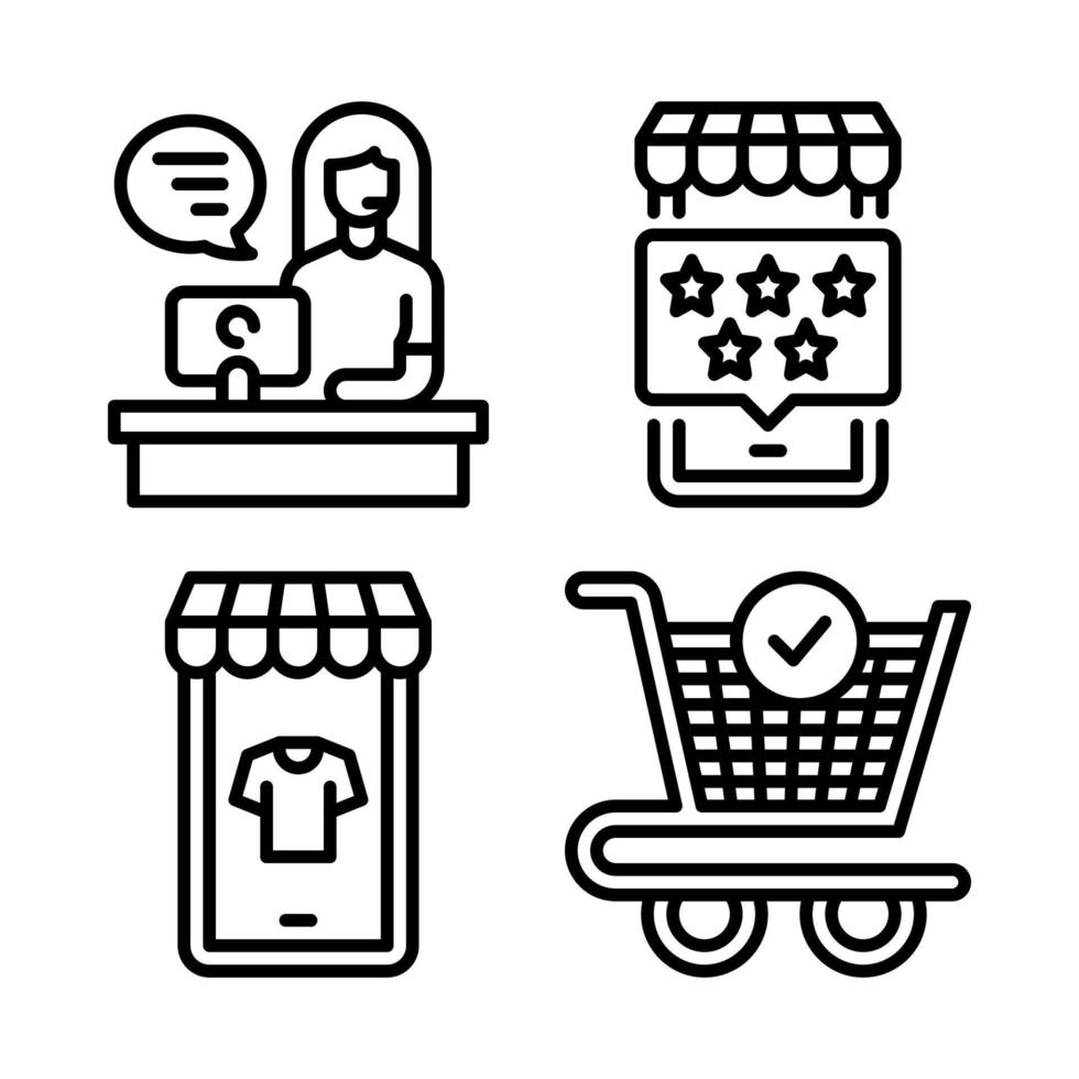 ecommerce pictogrammen set. klant onderhoud, smartphone, e-commerce, toevoegen Product. perfect voor website mobiel app, app pictogrammen, presentatie, illustratie en ieder andere projecten vector