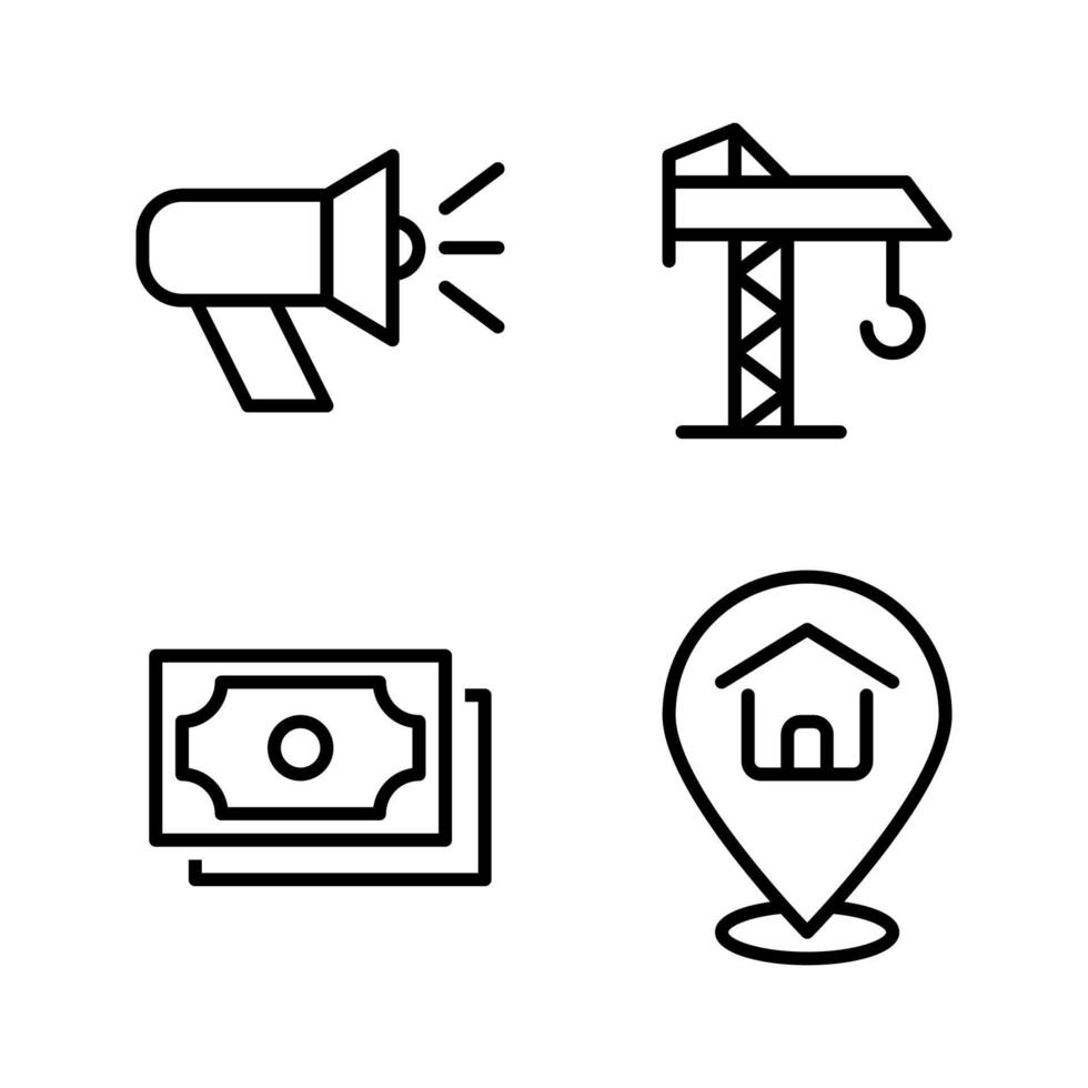 echt landgoed pictogrammen set. reclame, kraan, betaling, pin huis. perfect voor website mobiel app, app pictogrammen, presentatie, illustratie en ieder andere projecten vector