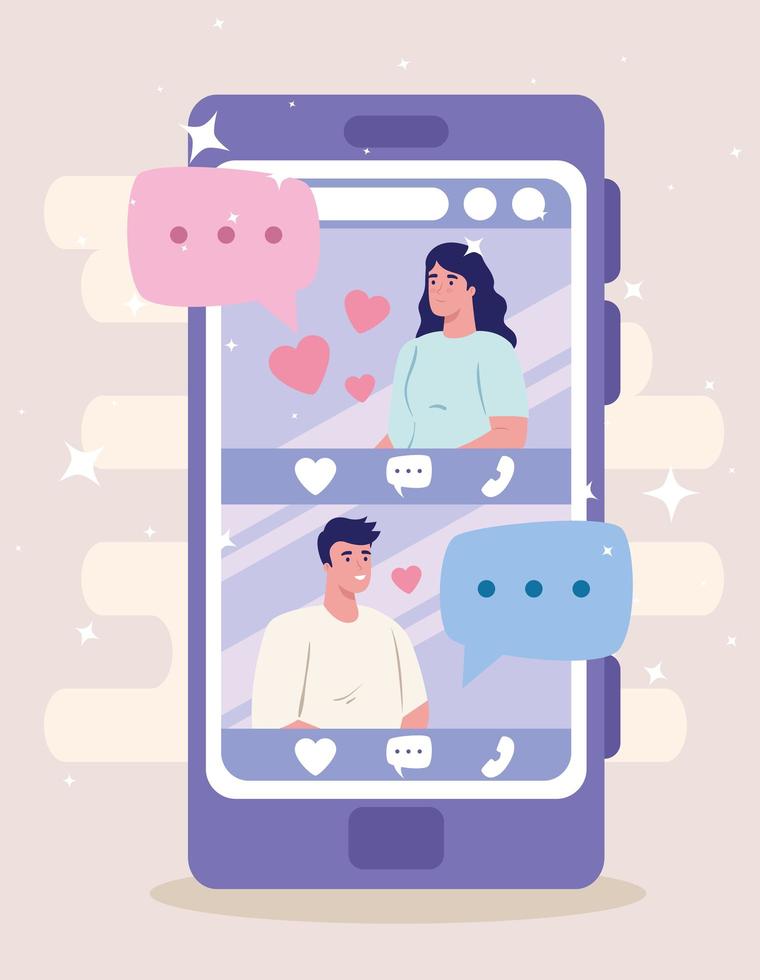 online dating service applicatie met smartphone met sociale profielen vector