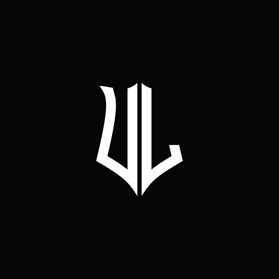 ul monogram brief logo lint met schild stijl geïsoleerd op zwarte achtergrond vector
