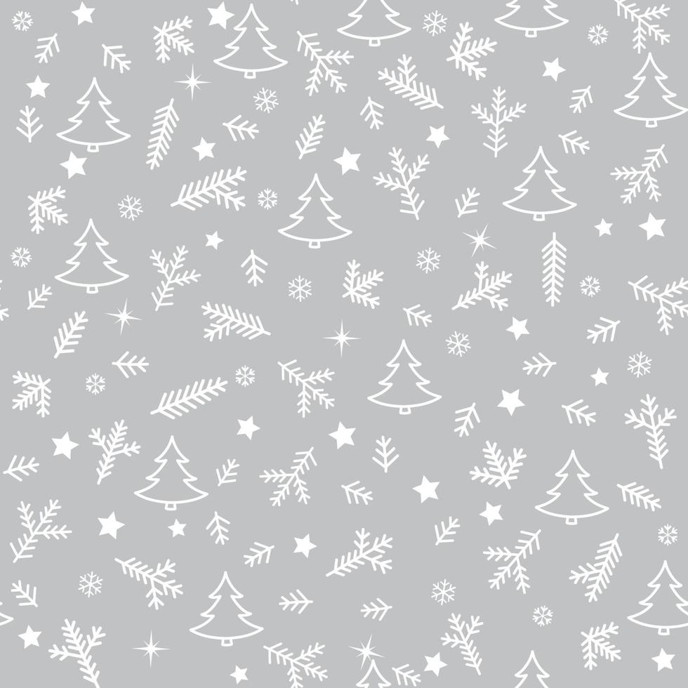 Kerstmis naadloos patroon met nieuwe jaarboom, sneeuw en sterren. vector