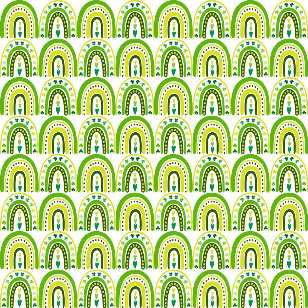 naadloos patroon van hand- getrokken Iers regenbogen, klavers en harten. ontwerp voor st. patricks dag viering, partij decoratie, scrapbooken, huis decor, textiel, afdrukken, papier ambachten. vector