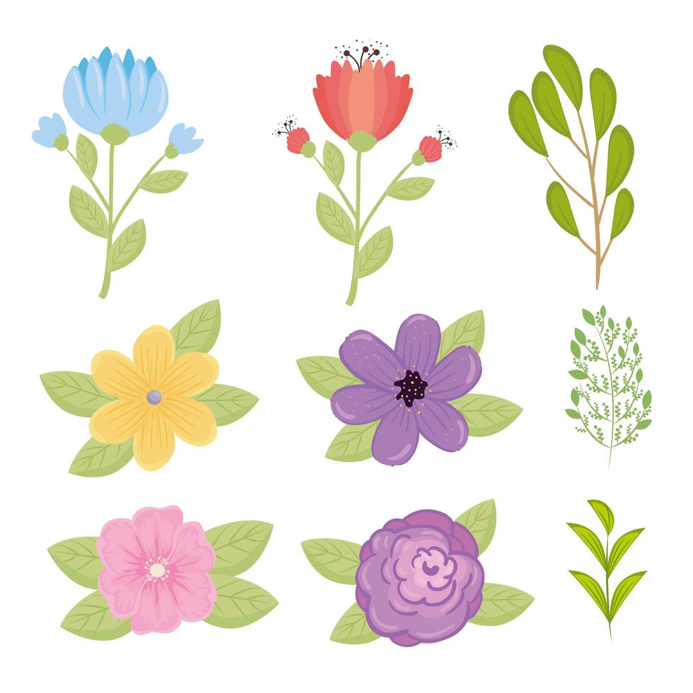 set van schattige bloemen vector