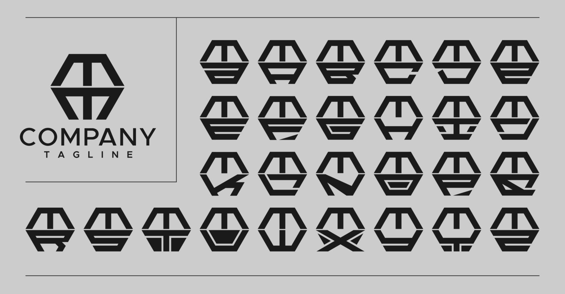 modern lijn zeshoek brief m logo ontwerp. technologie mm m brief logo vector set.