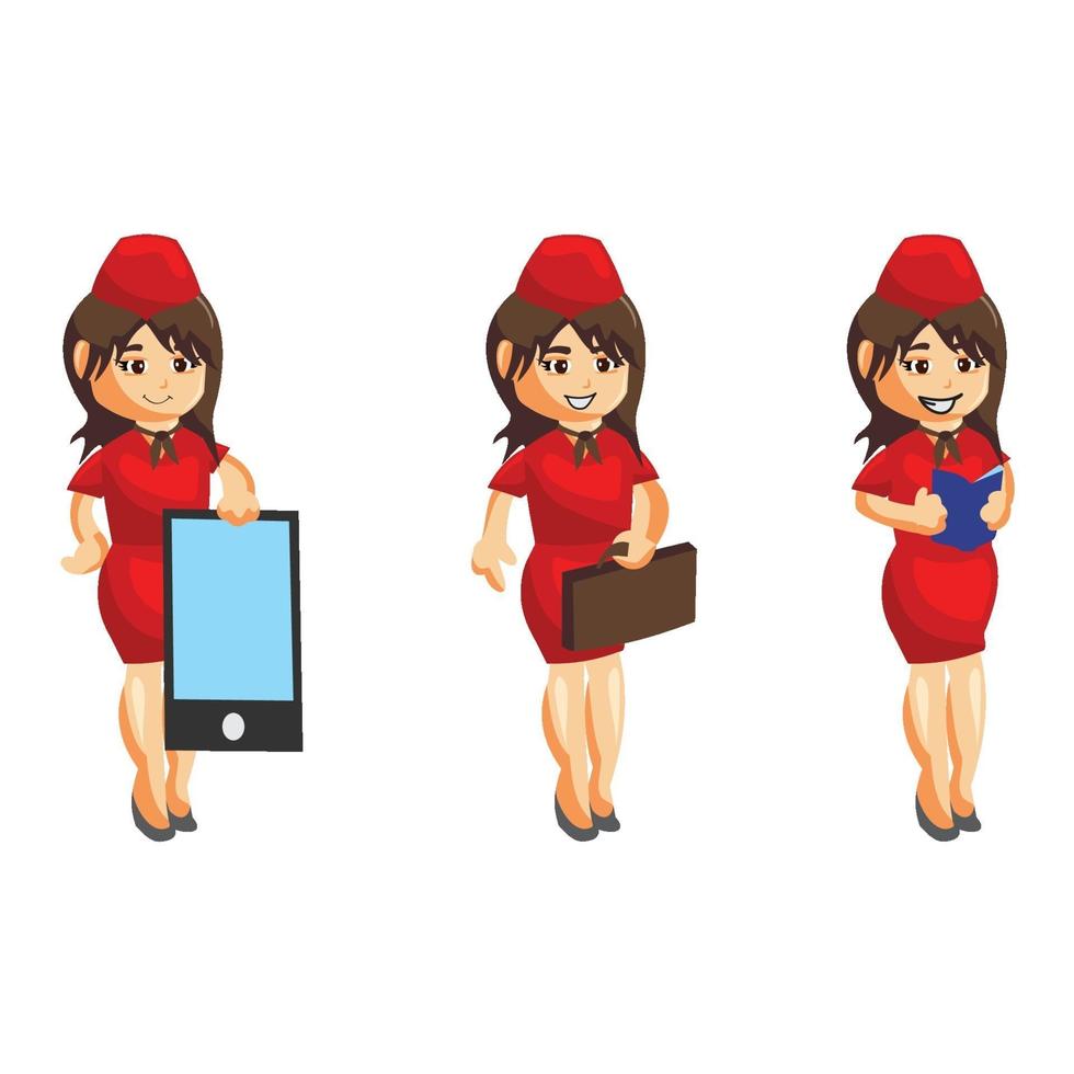 vliegende bedienden stewardess set vector