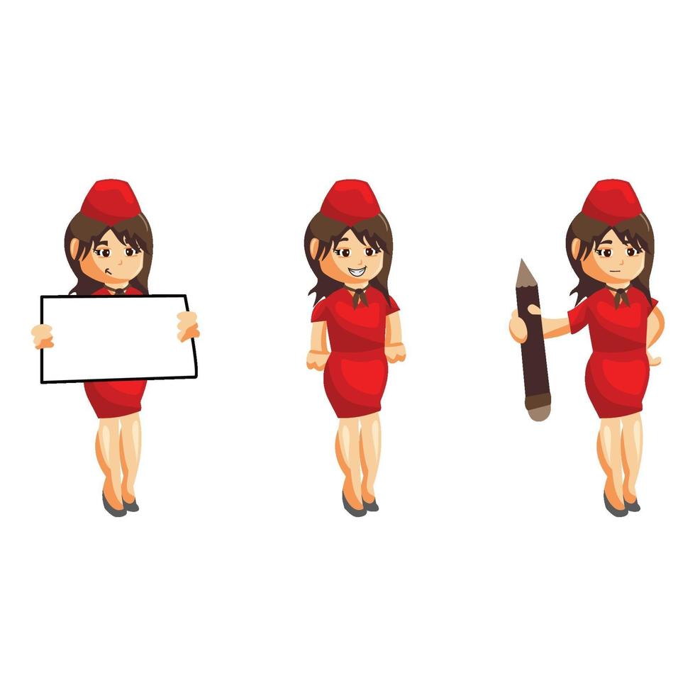 vliegende bedienden stewardess set vector