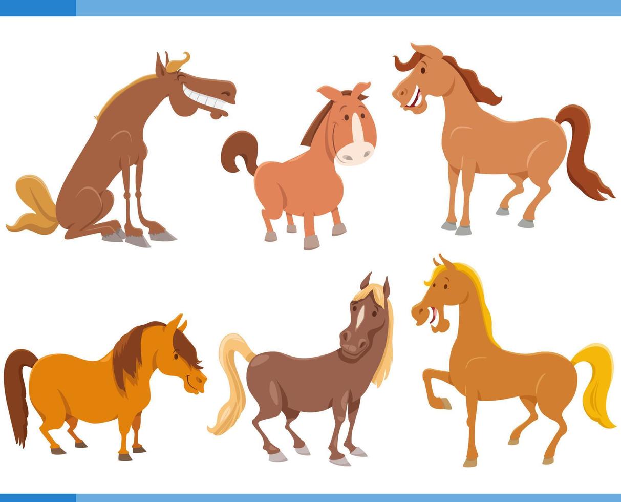 tekenfilm gelukkig paarden boerderij dier tekens reeks vector