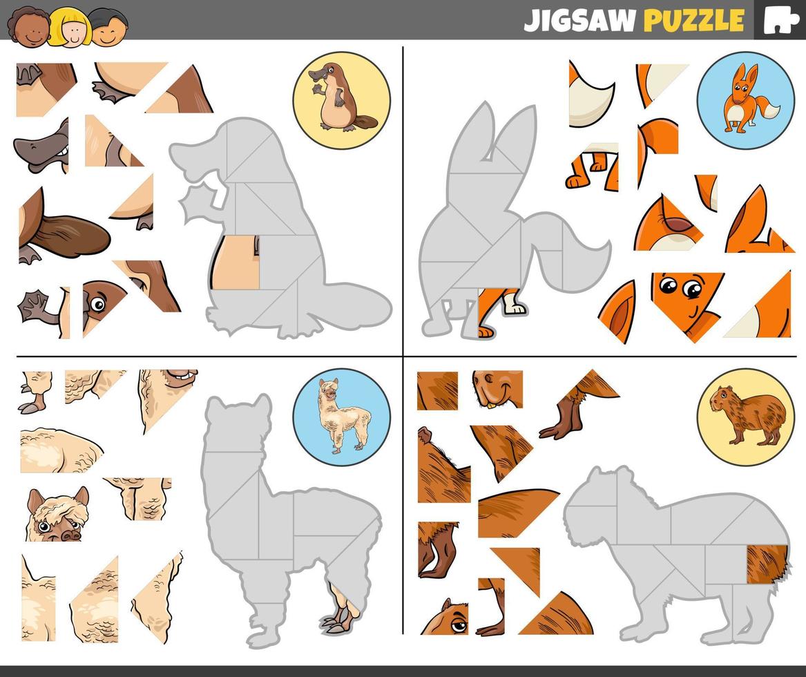 decoupeerzaag puzzel spellen reeks met tekenfilm dieren vector